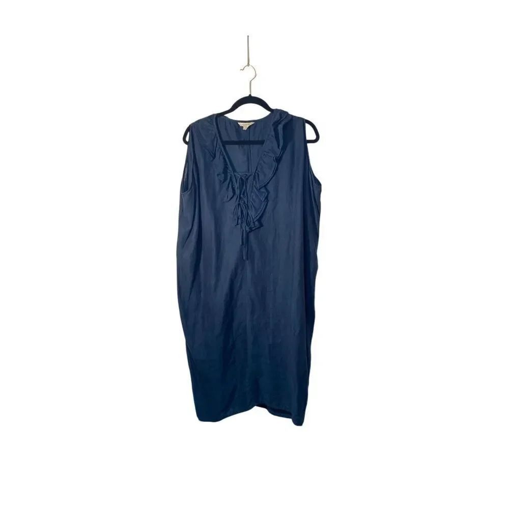 Garnet hill women’s lagenlook 100% linen navy blue dress S